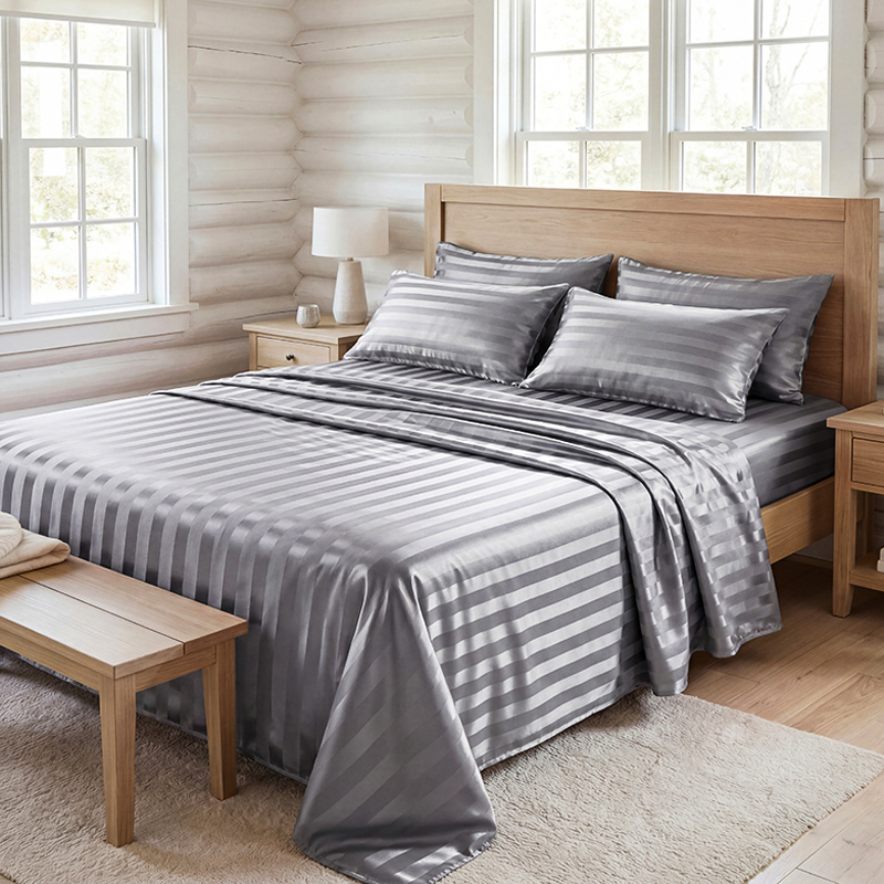 Silk Pillowcase Set - Conjunto de Lençóis de Cetim Listrado